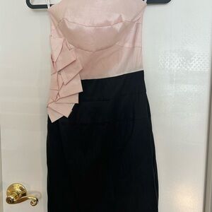 Jessica McClintock Blush and Black One Shoulder Dress